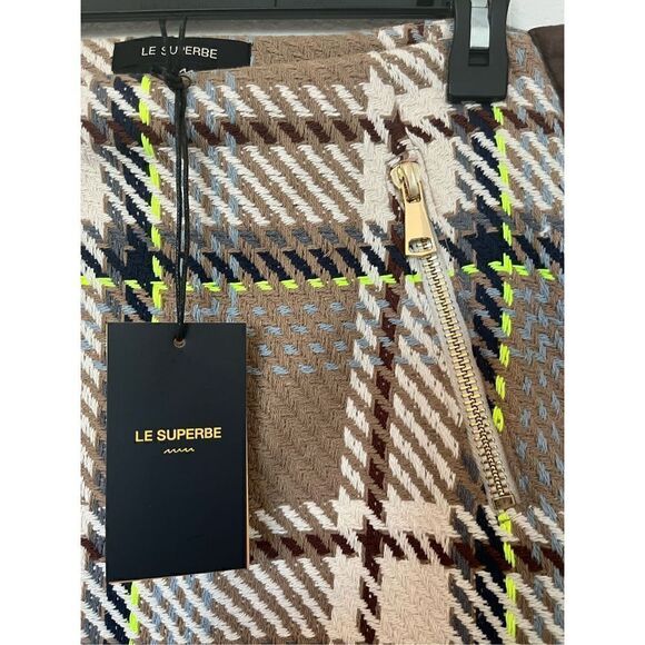 NWT -Le Superbe Quant Mini Skirt in London Brown Plaid - Picture 6 of 10